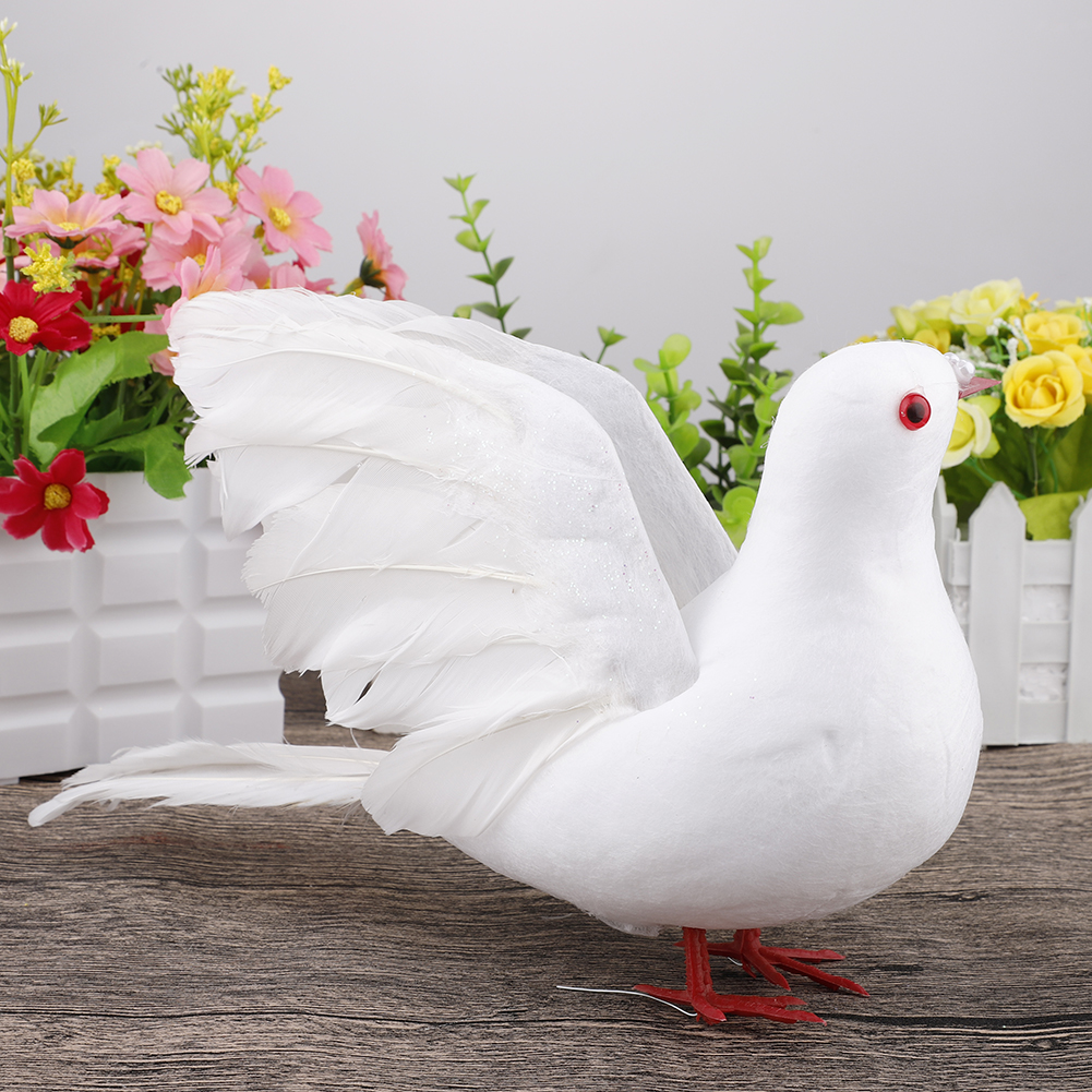 Pájaros blancos falsos con plumas, pájaros decorativos con clips, paloma  realista, manualidades, adornos para árbol de Navidad, corona de boda (12