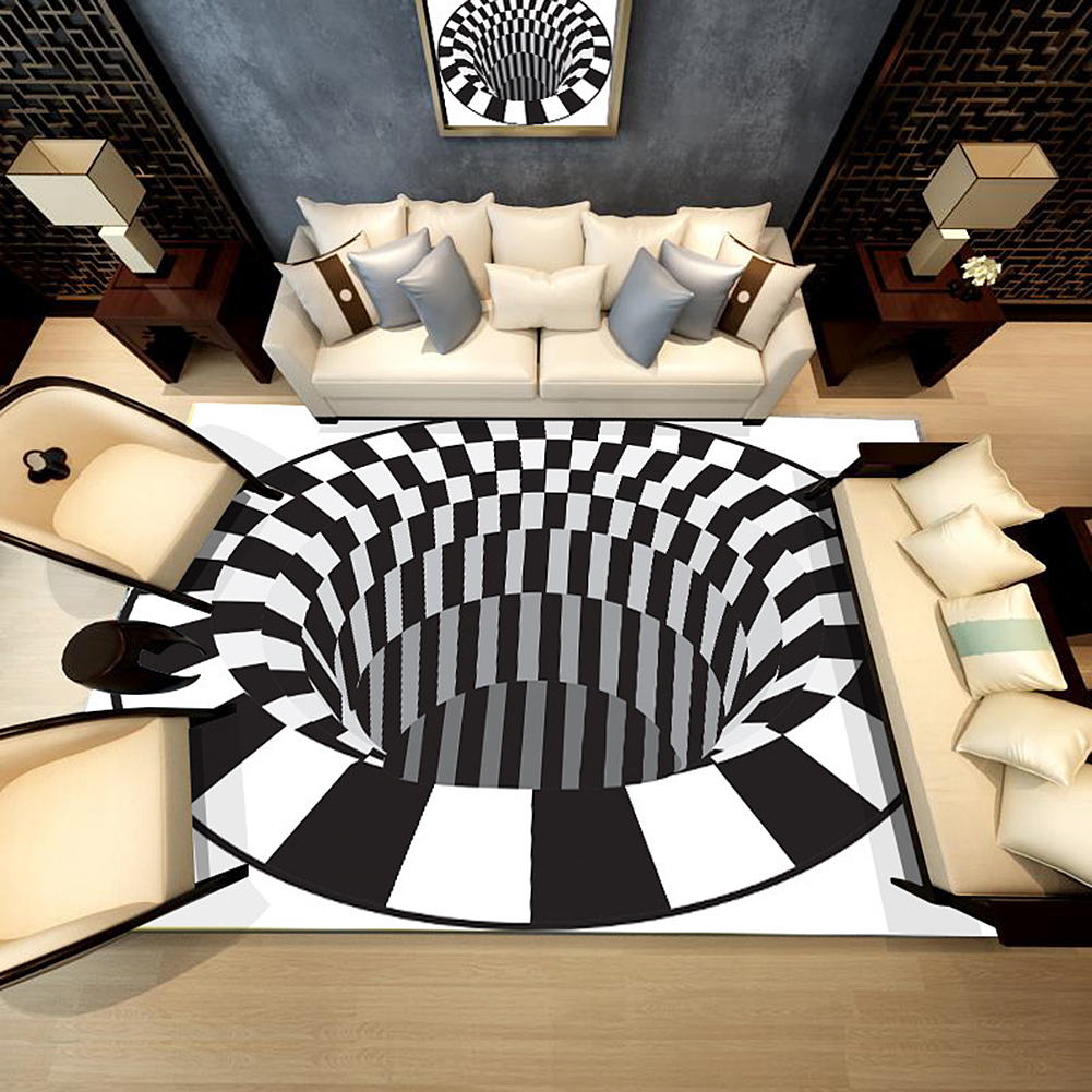 Home Decoration Bedroom Rugs Black White Grid Printed 3d Illusion
