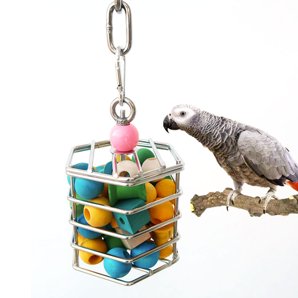 Hypeety Parrot Foraging Feeder Unique Parrot Bird Cage Hanging Feeder Parrot Hanging Foraging Toys with Blocks 
