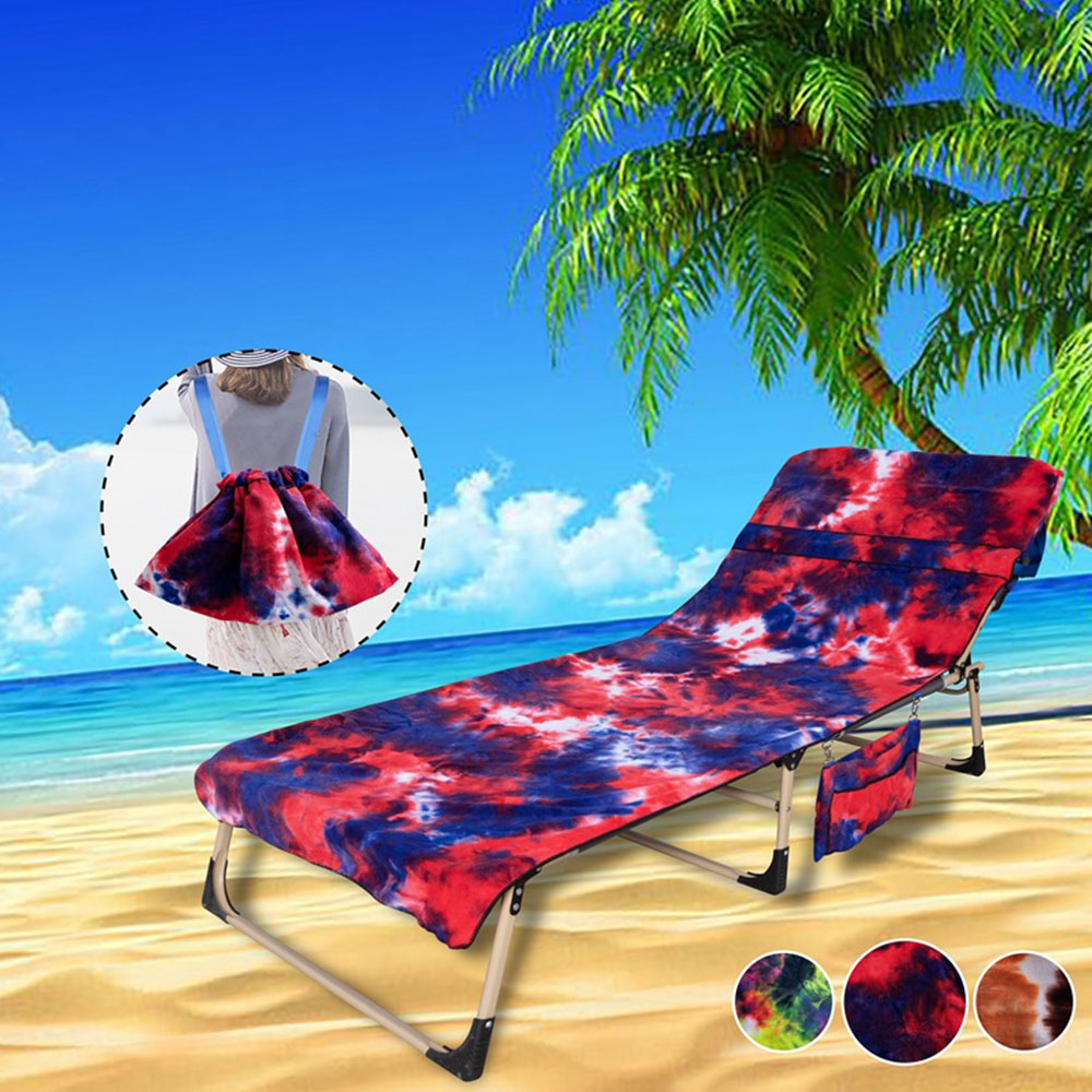 Portable Beach Towels Sun Lounge Chair Cover  Poolside Garden Sunbathing Pocket 
