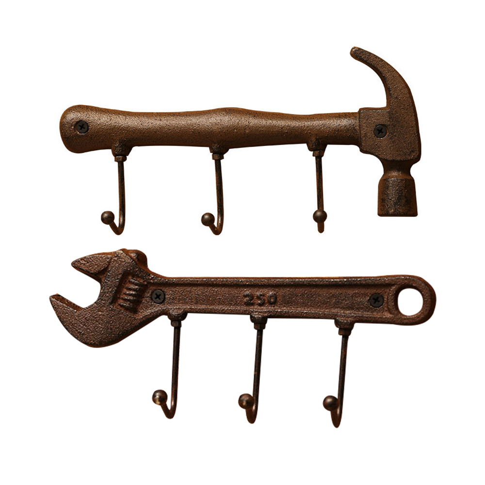 Coat Hooks 2 Cast Iron WRENCH Towel Hat Hook Key Rack Tool Carpenter MAN CAVE 