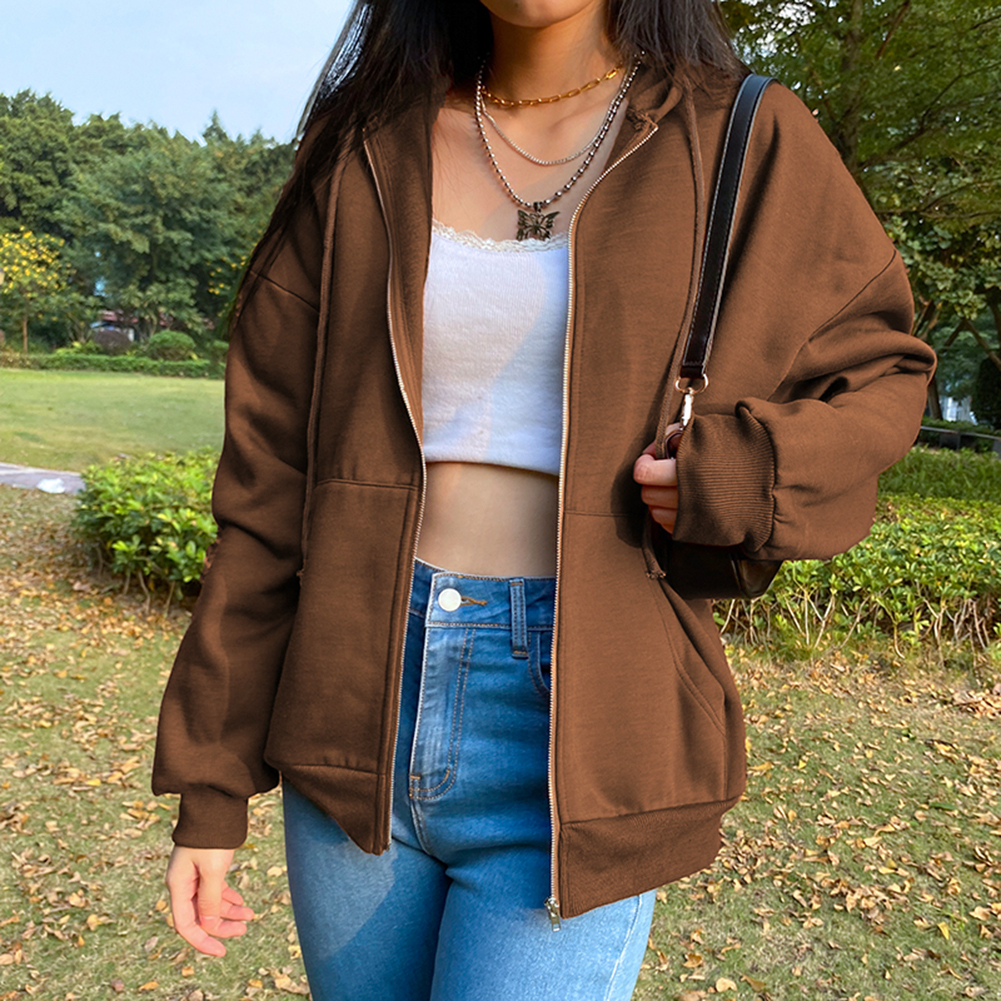 brown zip up moletom com capuz cheap
