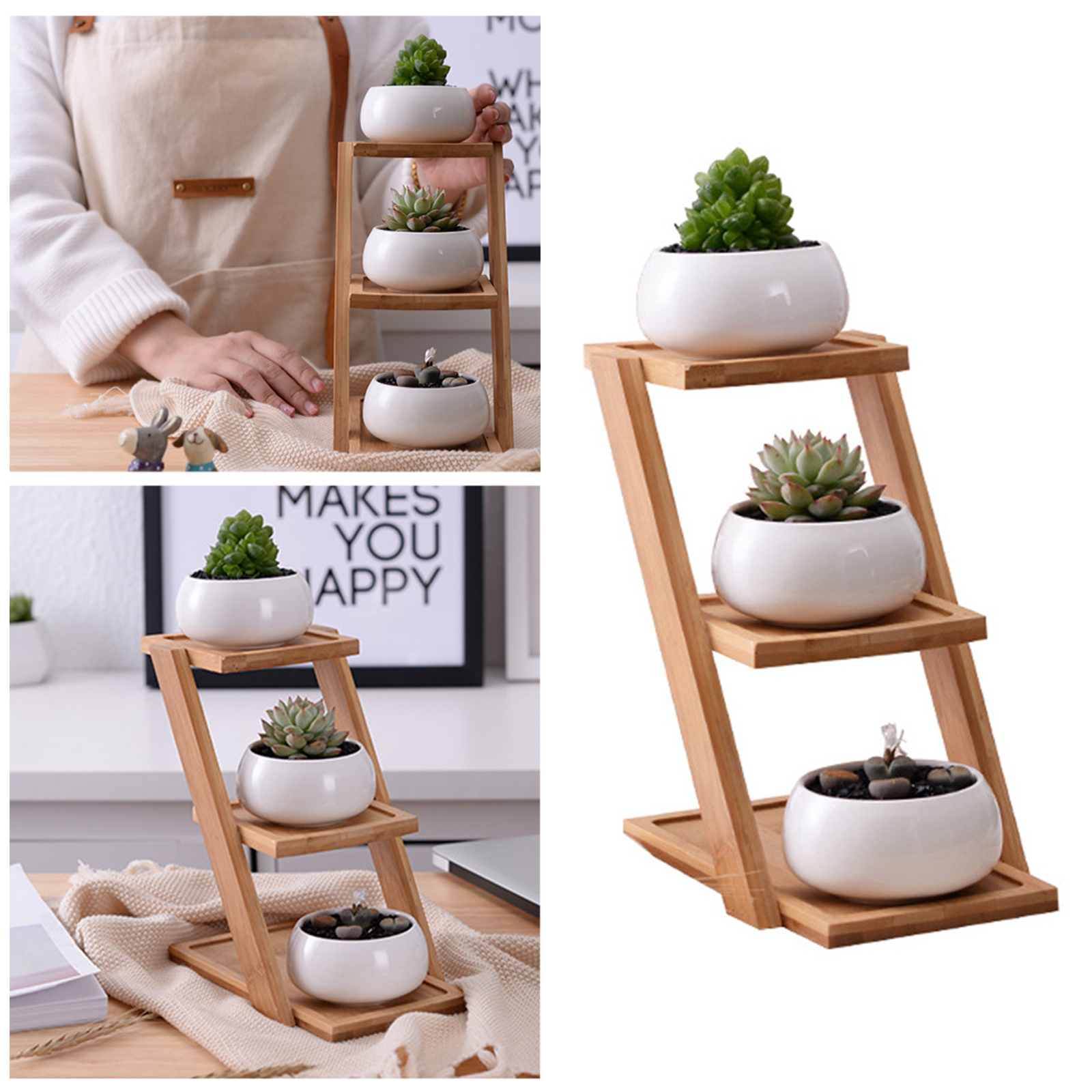 Estanterías para plantas de pantalla de bambú de madera de soporte de