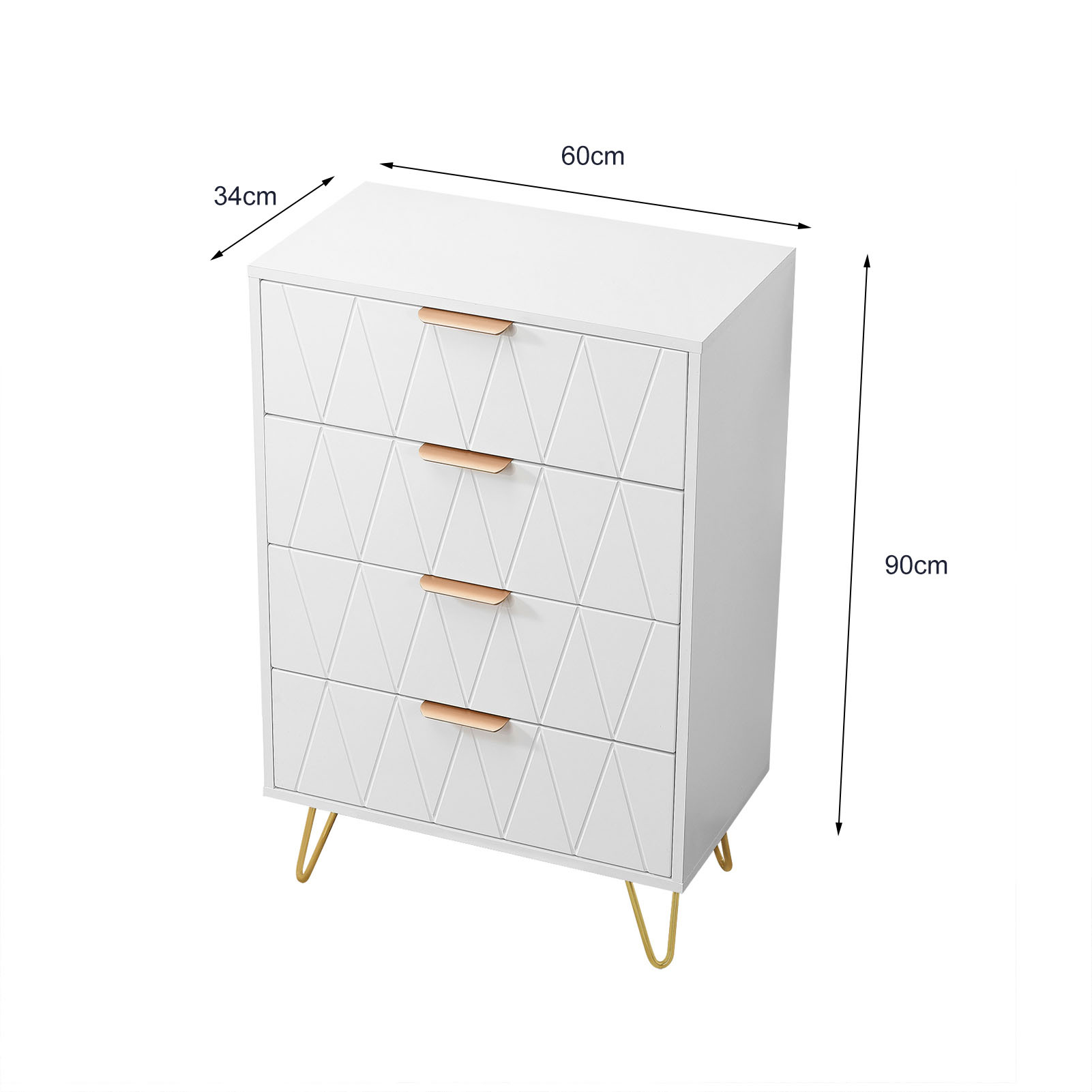 Meuble de rangement blanc avec tiroirs et pieds métal