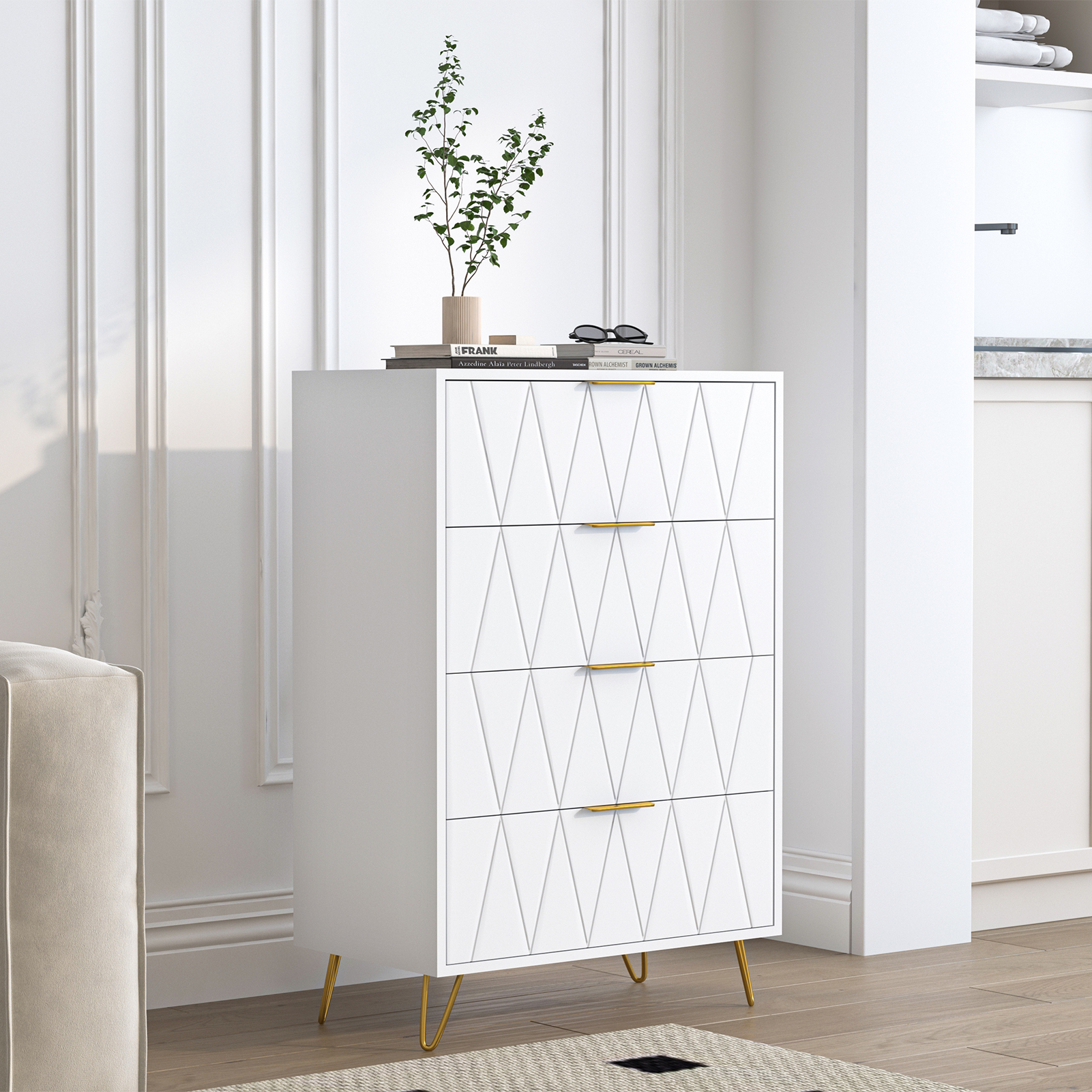 Commode blanche 4 tiroirs style scandinave