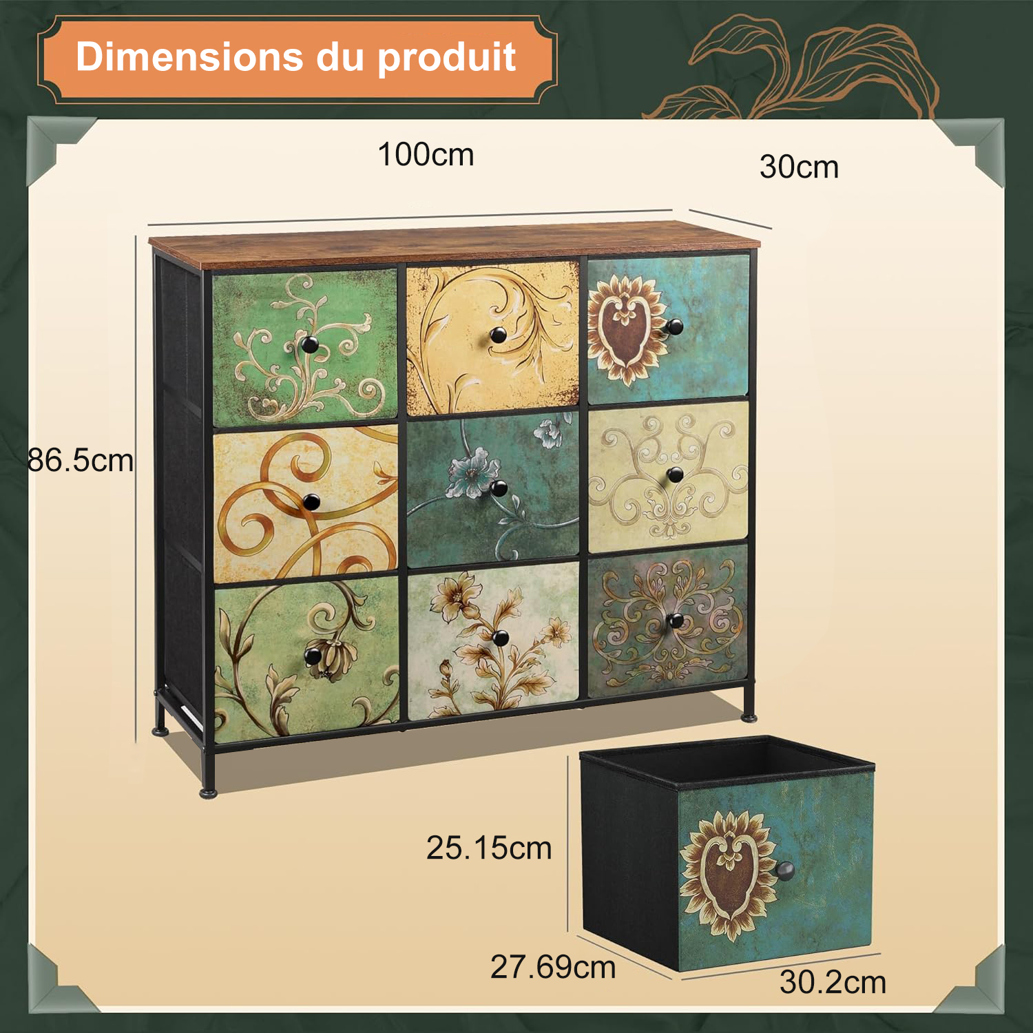 Coiffeuse chambre avec tiroirs en tissu