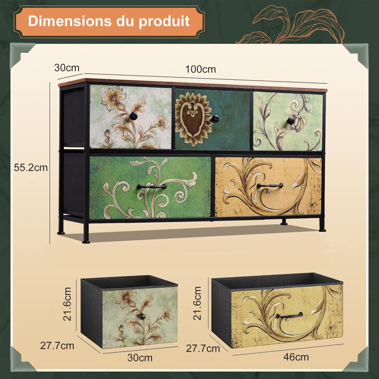 Meuble de rangement vintage avec motifs floraux