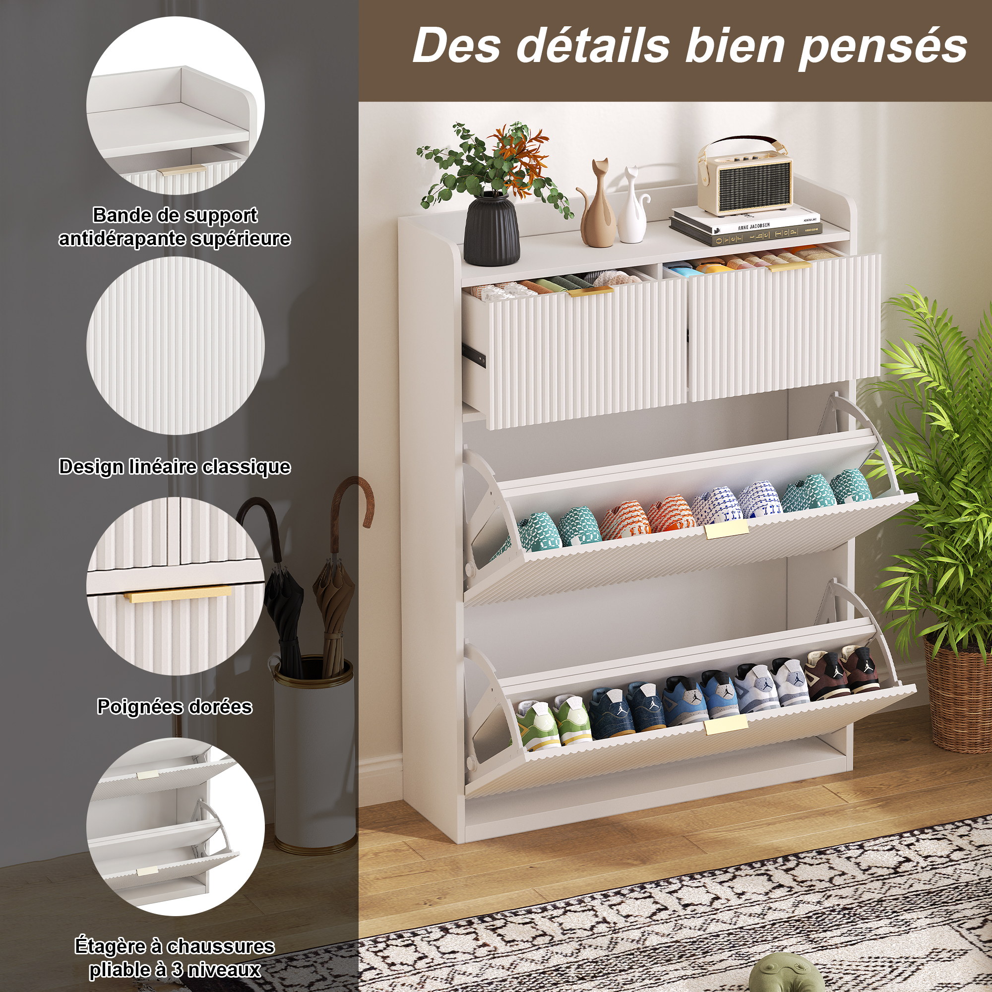 Armoire à chaussures moderne avec pieds métalliques