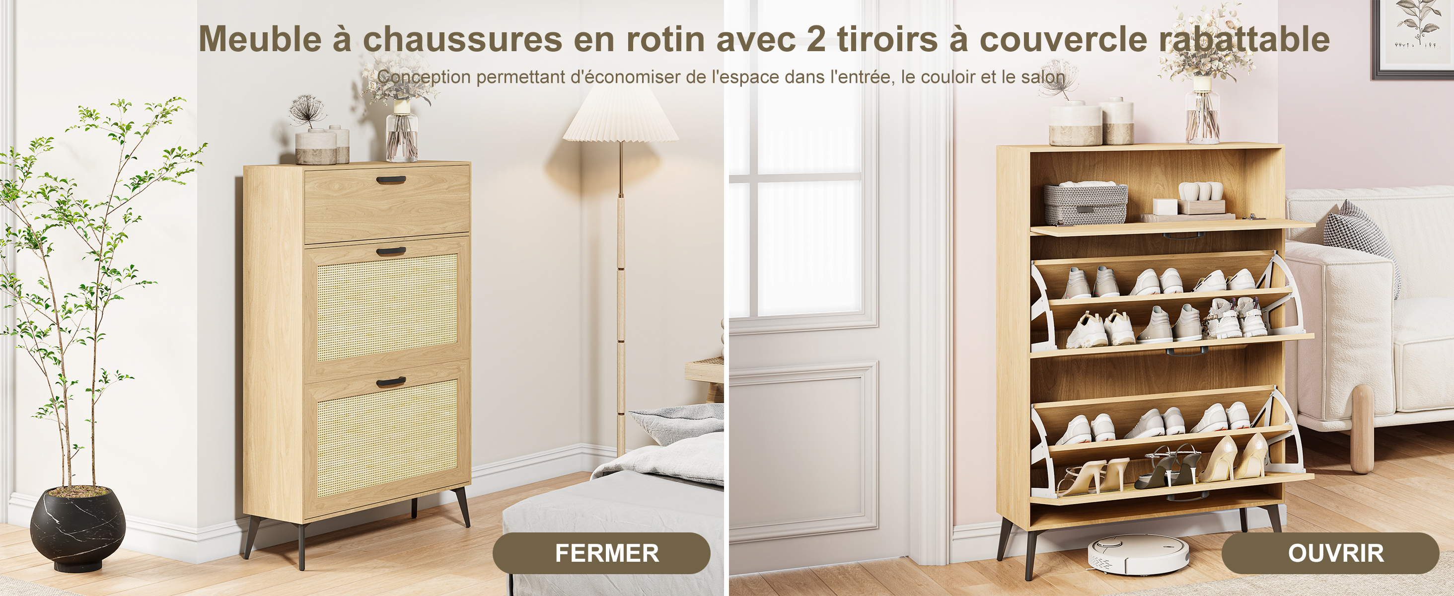 Meuble à chaussures blanc avec 3 portes abattantes