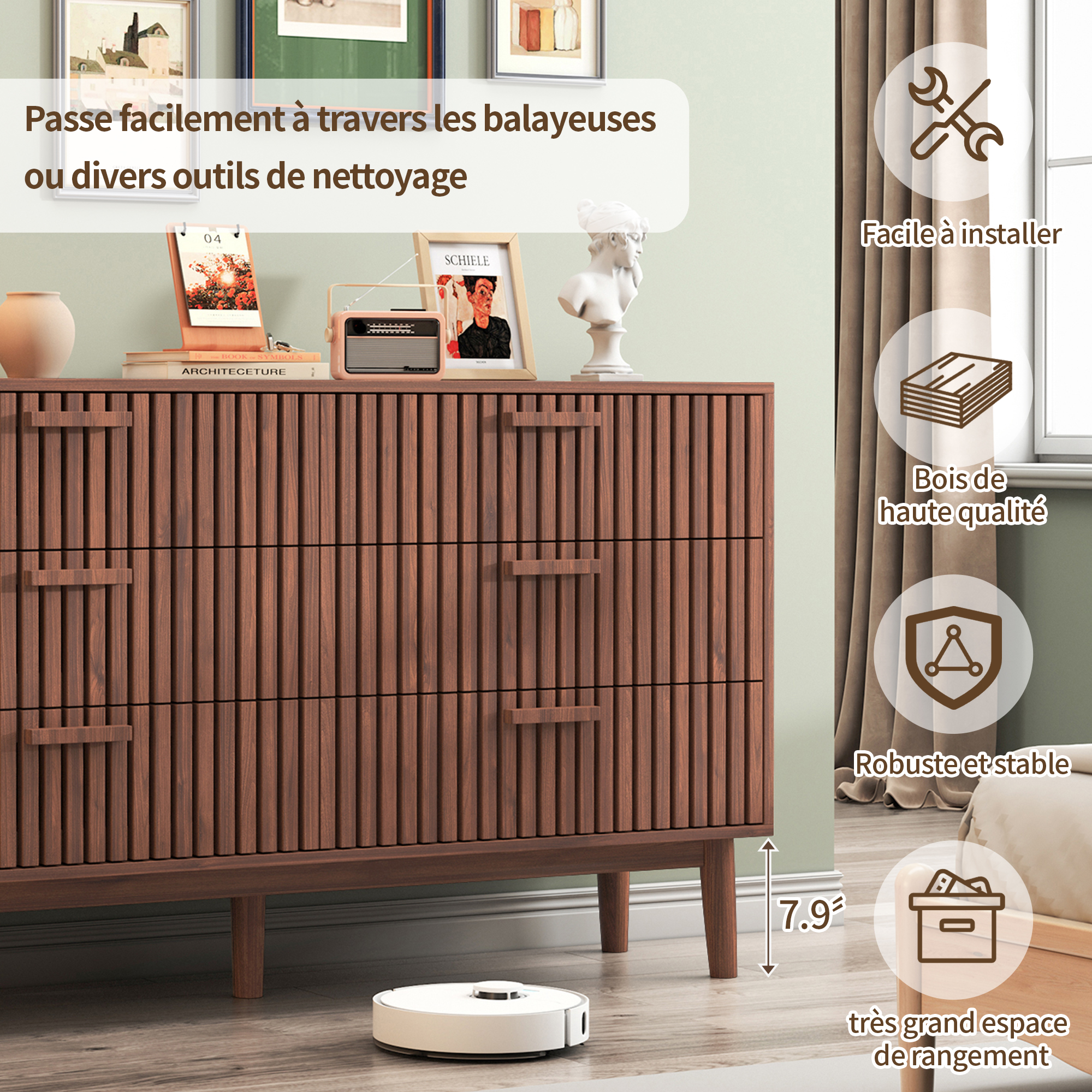 Commode avec tiroirs ventilés en rotin