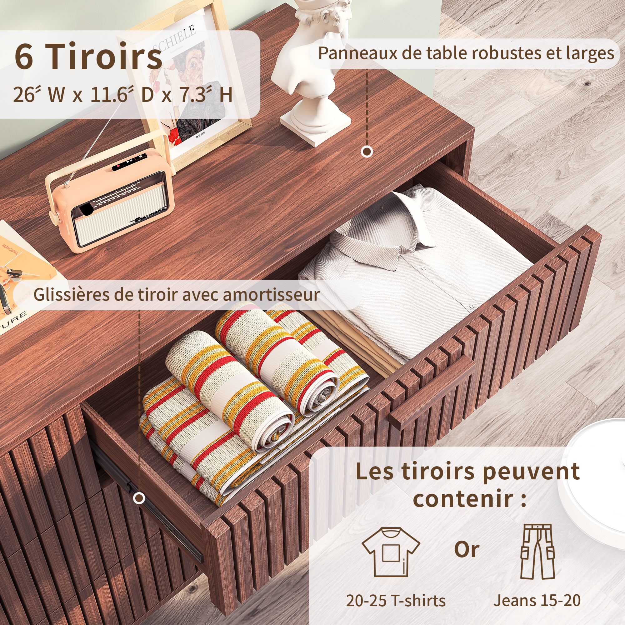 Meuble commode robuste avec pieds en bois