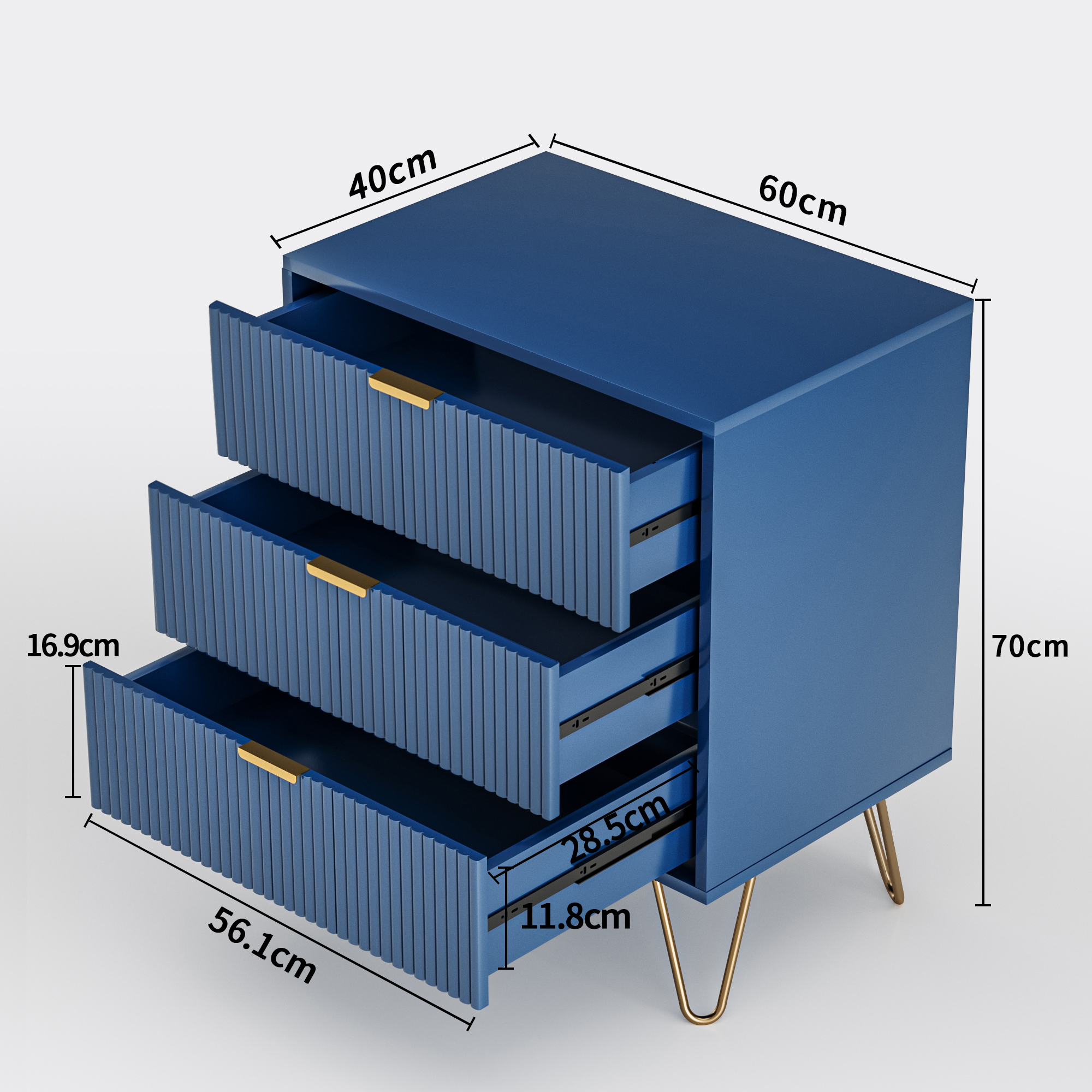 Meuble rangement avec tiroirs et pieds métalliques